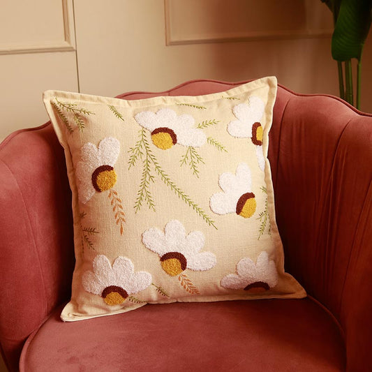 Butterfly & Daisy White Cushion Covers |  16x16 Inches | Set of 2