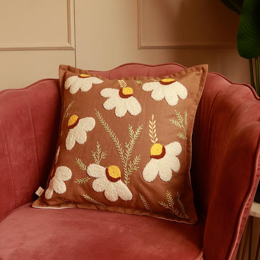 Butterfly & Daisy Brown Cushion Covers |  16x16 Inches | Set of 2