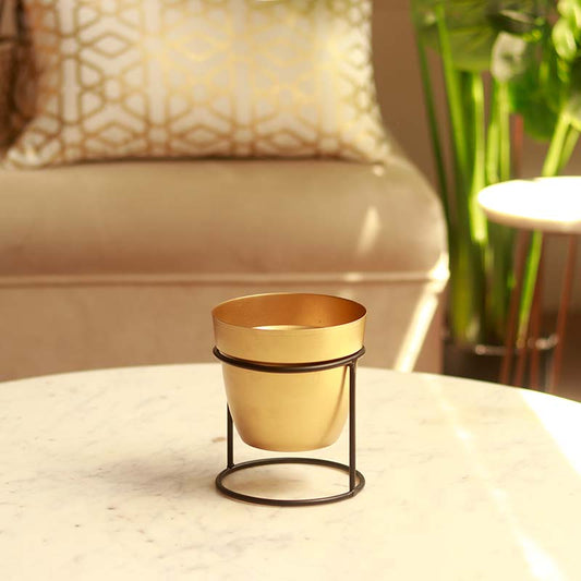 The Vienna | Gold Metal Pot with Stand