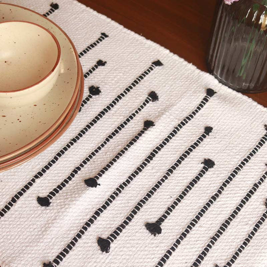 Handmade White & Black Table Runner | 72x13 Inches