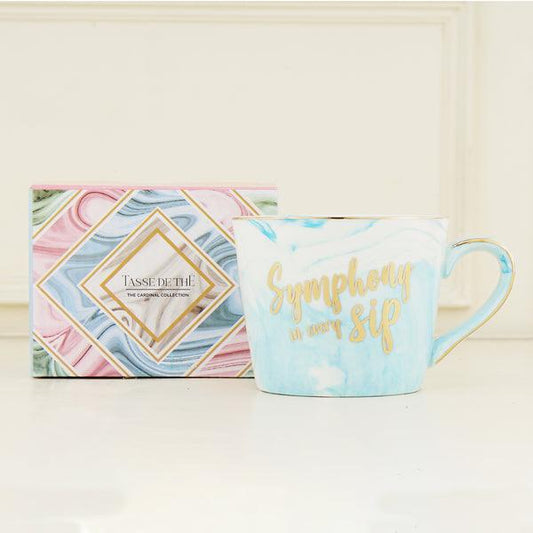 Symphony In Every Sip | Bone China | Blue Marble Finish Mug | 300ml