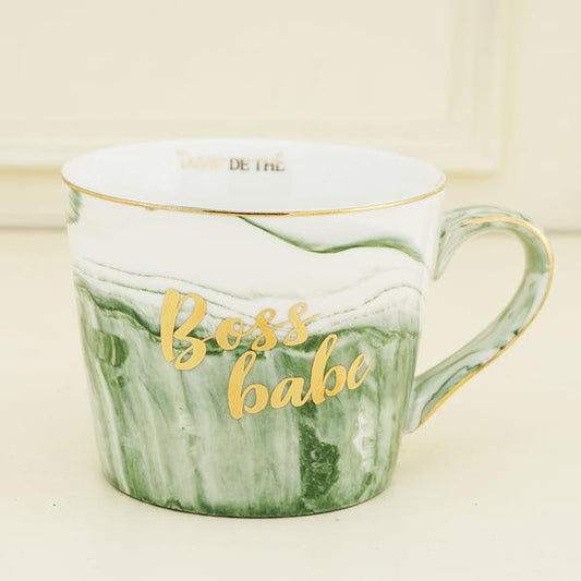 Boss Babe | Bone China Green Marble Finish Mug | Single Piece |  300ml