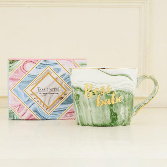 Boss Babe | Bone China Green Marble Finish Mug | Single Piece |  300ml