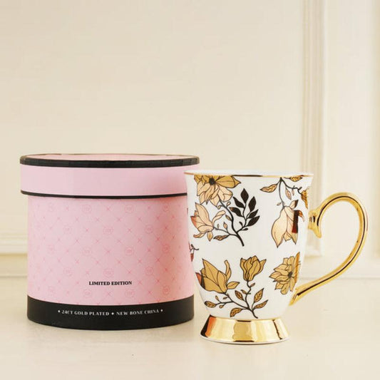 Floral Design Bone China Mug |Multiple Colors