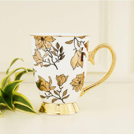 Floral Design Bone China Mug |Multiple Colors