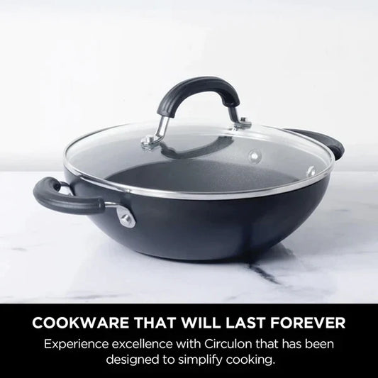 Meyer Circulon Origins Anodized Kadai/Wok With Lid | Safe For All Cooktops | 4Ltr