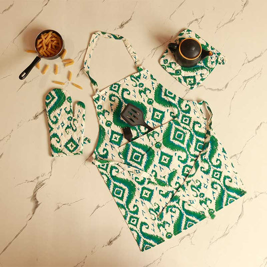 Green Paisley Kitchen Apron, Glove & Potholder Set