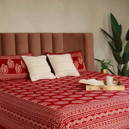 Red Printed Cotton Bedding Set | Double Size