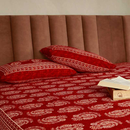 Red Printed Cotton Bedding Set | Double Size