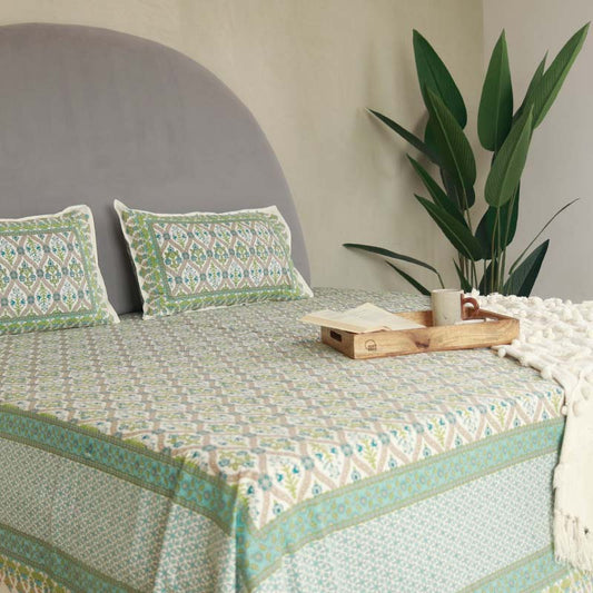 White Chita Printed Cotton Bedding Set | Double Size