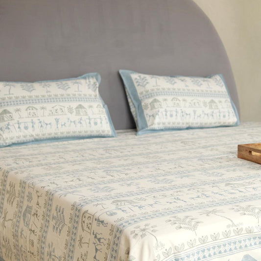 White Printed Cotton Bedding Set | King Size