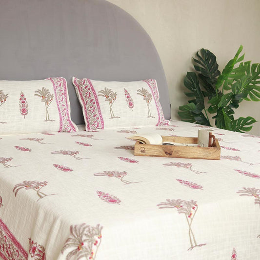 White Tree Printed Cotton Bedding Set | King Size