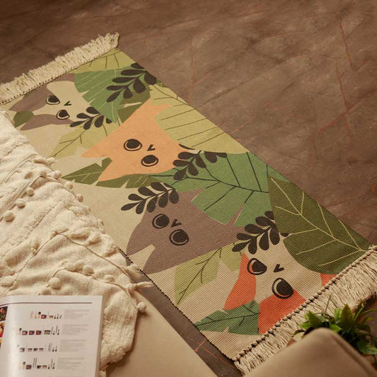 Green Leaves With Puppet Printed Bedside Runner