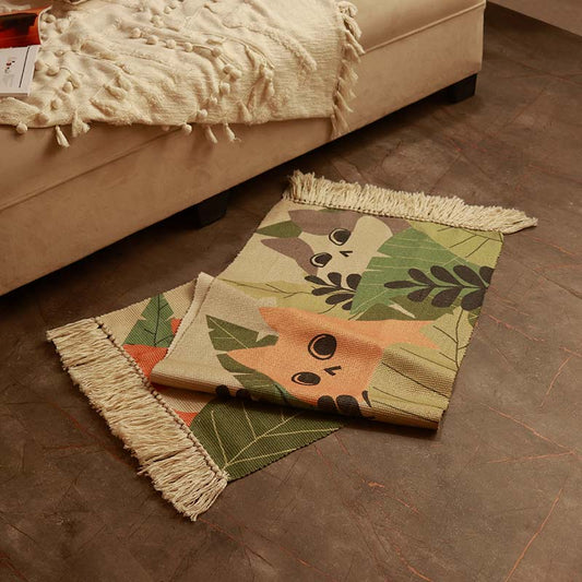 Green Leaves With Puppet Printed Bedside Runner