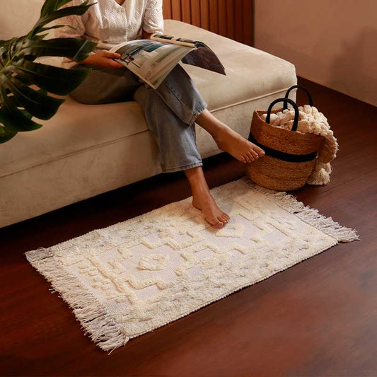 White Hand-loomed Cotton Doormat | 34 x 21 Inches