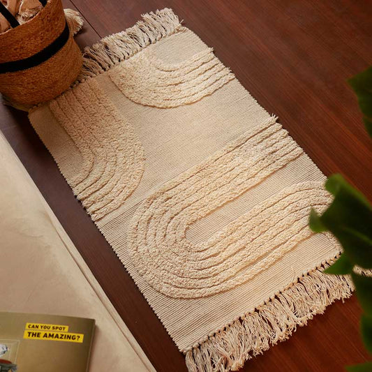 Off White Hand-loomed Cotton Doormat | 34 x 21 Inches