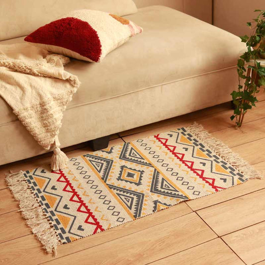 Trio Multi-colored Printed Dhurrie | Floormat | 33x21 Inches