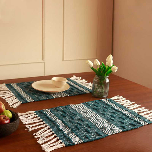 Handmade Teal Diamond Table Placemats | Set of 4 & 6 | 13x19 Inches