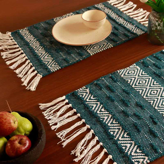 Handmade Teal Diamond Table Placemats | Set of 4 & 6 | 13x19 Inches