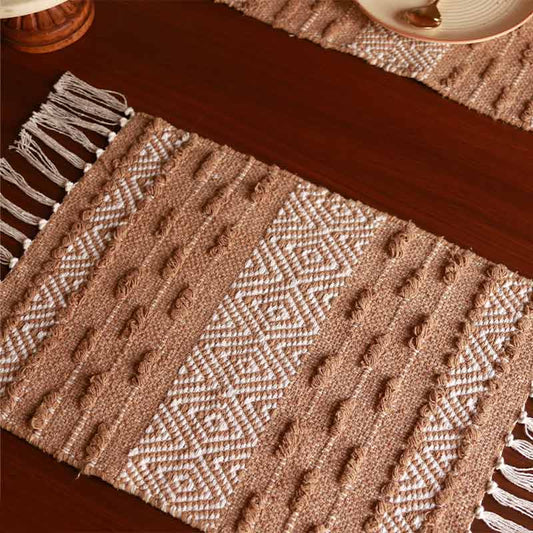 Handmade Beige Diamond Table Placemats| Set of 4, 6 | 13x19 Inches