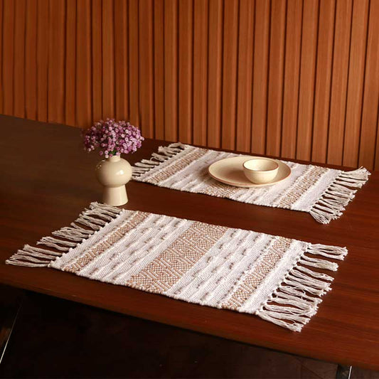 Handmade White & Beige Diamond Table Placemats | Set of 4, 6 | 13x19 Inches