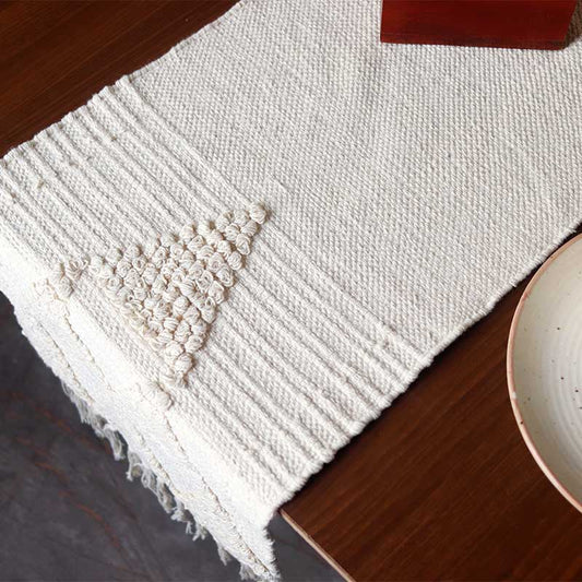White Hand-loomed Cotton Runner | 72 x 13 Inches