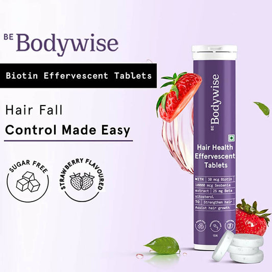 BeBodywise Hair Health Effervescent Tablets for Women -Strawberry -15 tabs