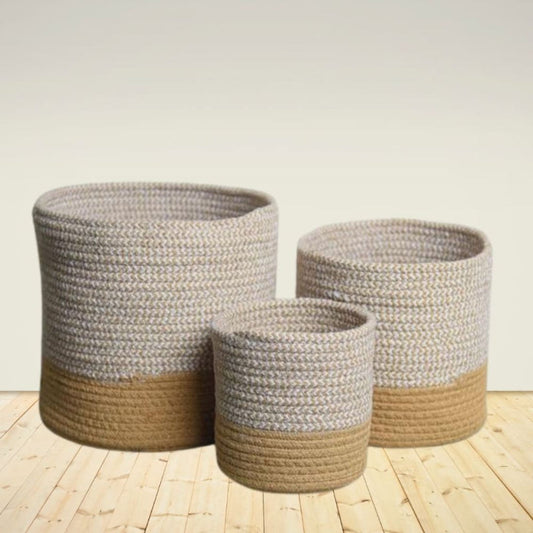 Dual Tone Jute Baskets | Set of 3