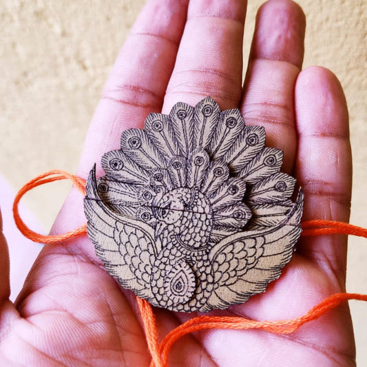 Palm Leaf Dancing Peacock Rakhi | 2-layer