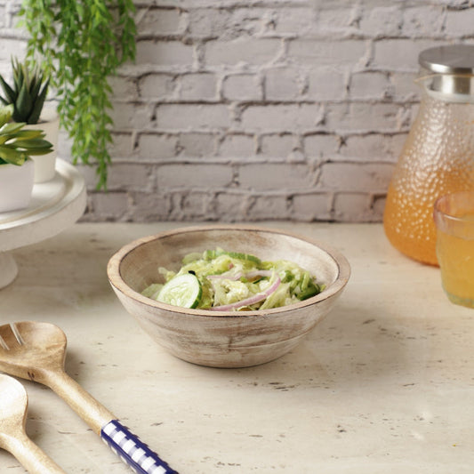 Wooden Salad Bowl Distressed White