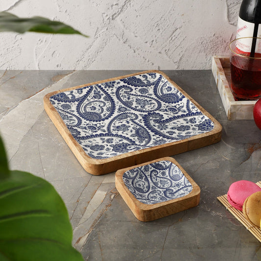 Square Dip Bowl Platter | Royal Blue Paisley