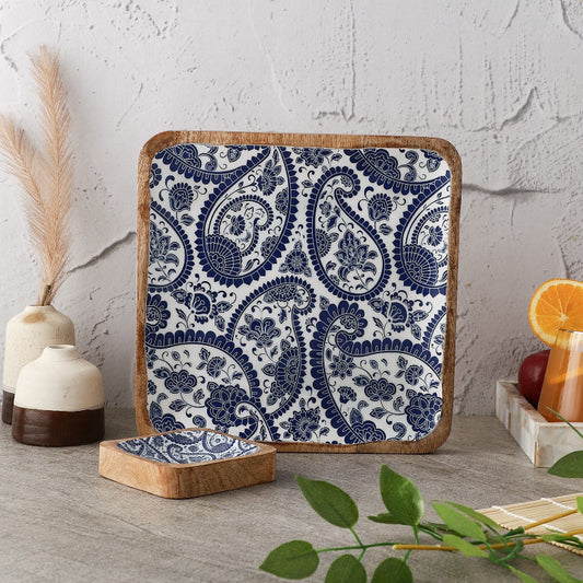 Square Dip Bowl Platter | Royal Blue Paisley