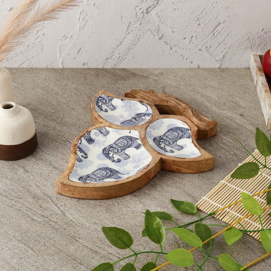 Wooden Tri Leaf Serving Platter | Royal Elephant