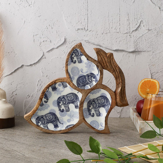 Wooden Tri Leaf Serving Platter | Royal Elephant