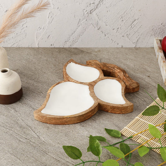 White Tri Leaf Wooden Serving Platter