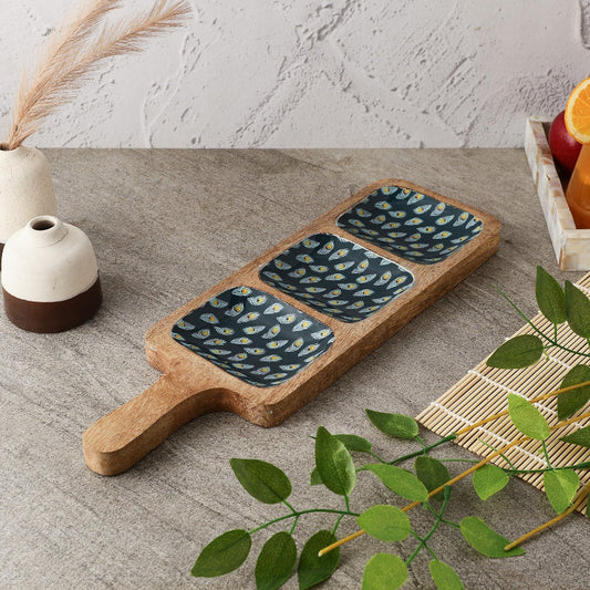 Wooden 3-Part Paddle Platter | Teal Peacock