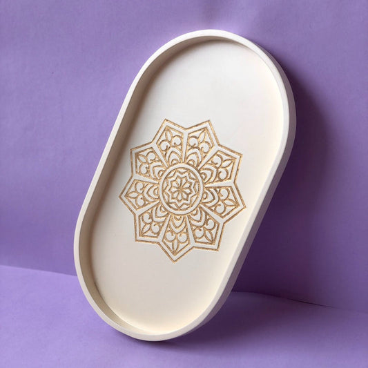 Ivory White Oval Tray Set With Tissue Tray