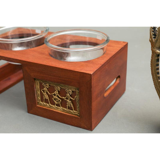 Decorative Mango Wood Panipuri Stand Set With  Two Bowl