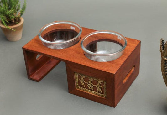 Decorative Mango Wood Panipuri Stand Set With  Two Bowl