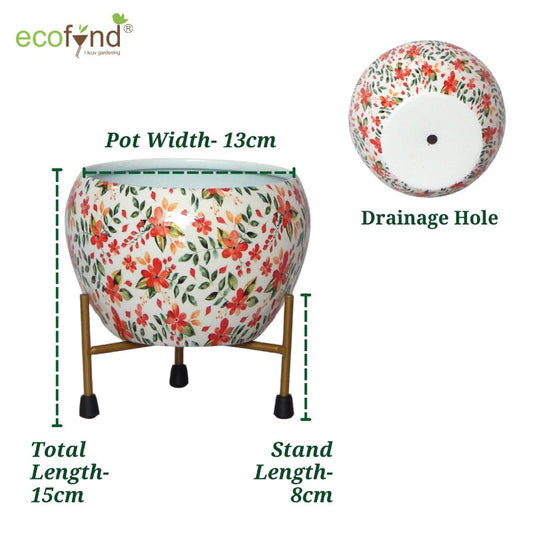 Lio White Floral Metal Pot with Stand | Single & Set of 2