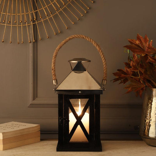 Classic Black Wooden Hanging Lantern Candle Holder