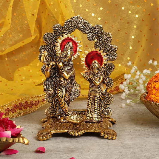 Radha Krishna Ji Metal Showpiece With Diya