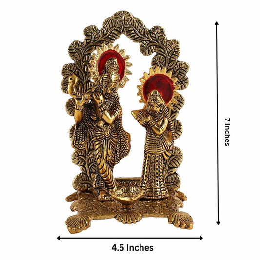 Radha Krishna Ji Metal Showpiece With Diya