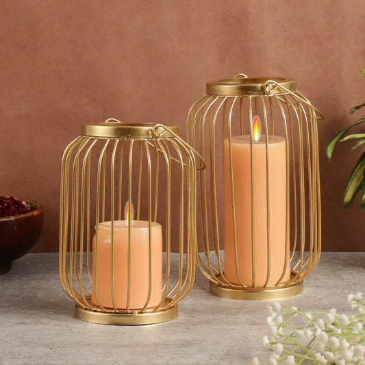 Modern Wire Decorative Hurricane Lantern Candle Holder | Set of 2