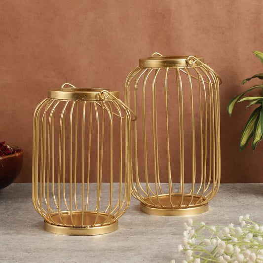 Modern Wire Decorative Hurricane Lantern Candle Holder | Set of 2