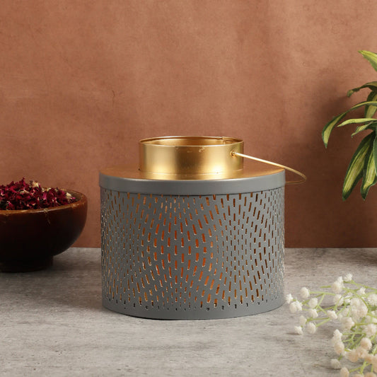 Grey Gold Modern Decorative Lantern Candle Holder