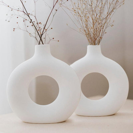 Donut Vase - Set of 2 | 6 inches, 9 inches, 12 inches | White