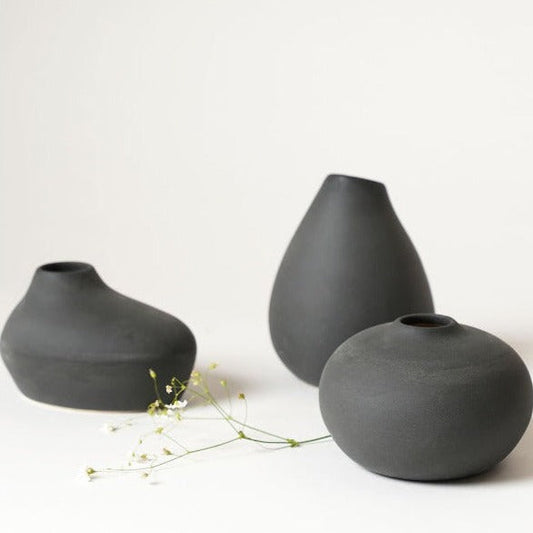 Ash Black Shimizu Family Ceramic Vases | Set of 3