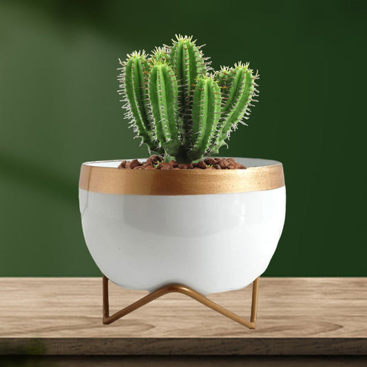 White Elis Metal Pot with Stand