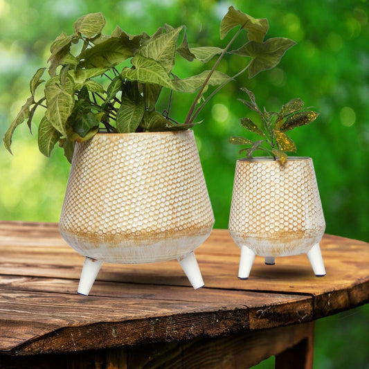 White Hazel Metal Planter with Stand | Set of 2